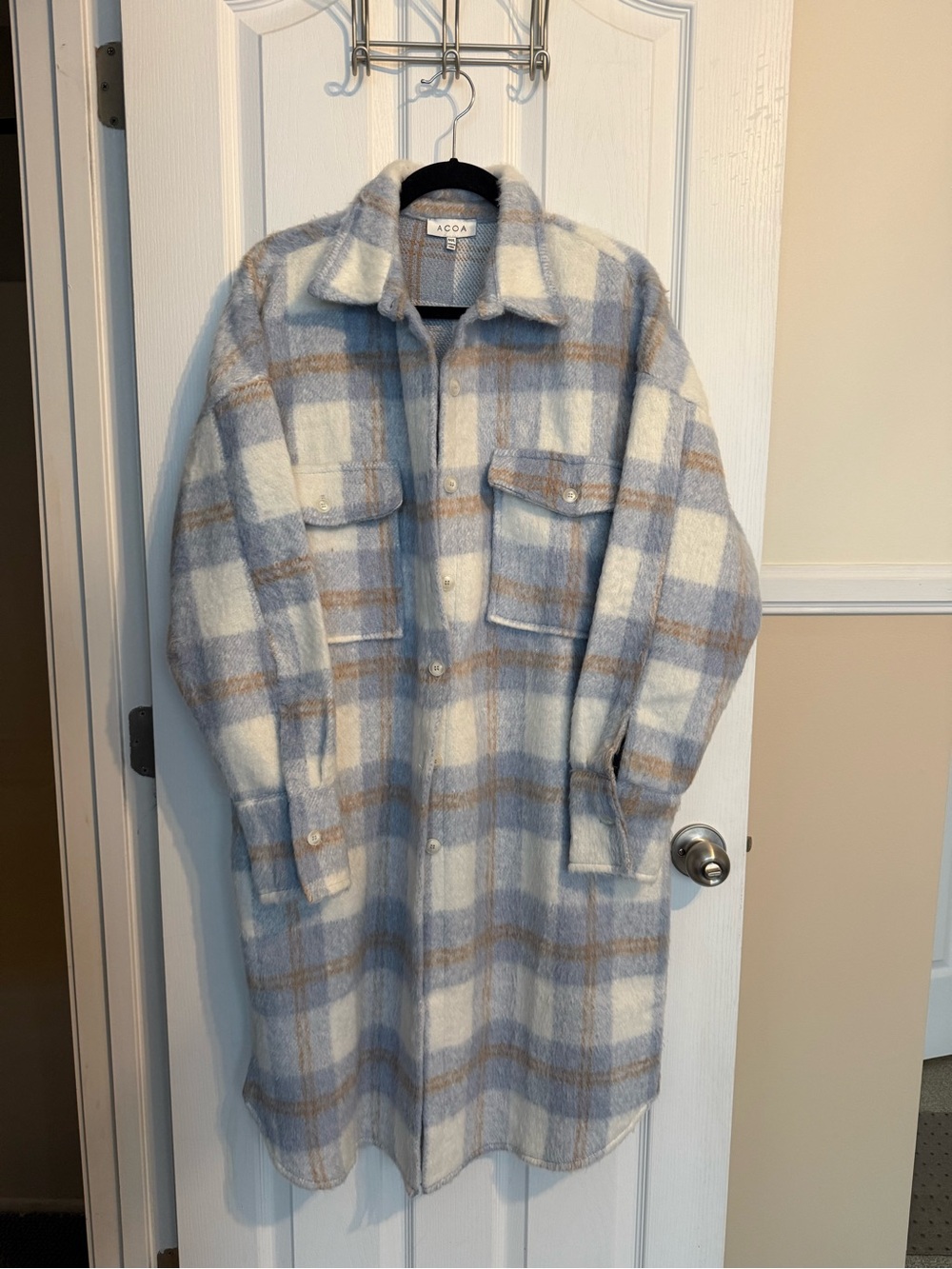 ACOA Thigh-Length Plaid Coat